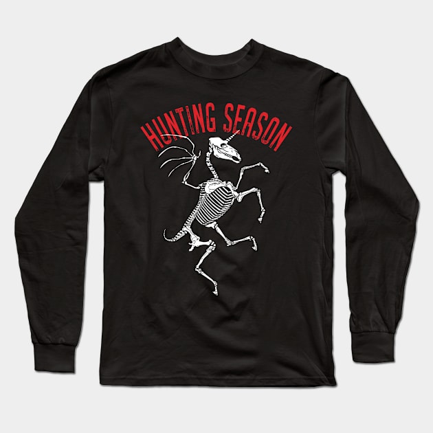 Unicorn Hunting Season Skeleton Long Sleeve T-Shirt by Grandeduc